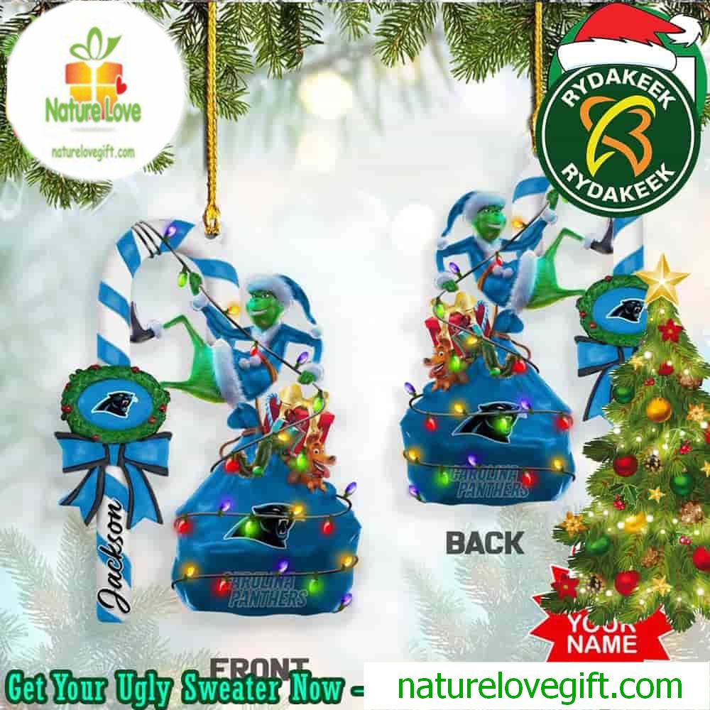 Carolina Panthers NFL Custom Name x Grinch Christmas Gift Xmas Tree Decorations Ornament Two Sides Carolina Panthers NFL Custom Name x Grinch Christmas Gift Xmas Tree Decorations Ornament Two Sides