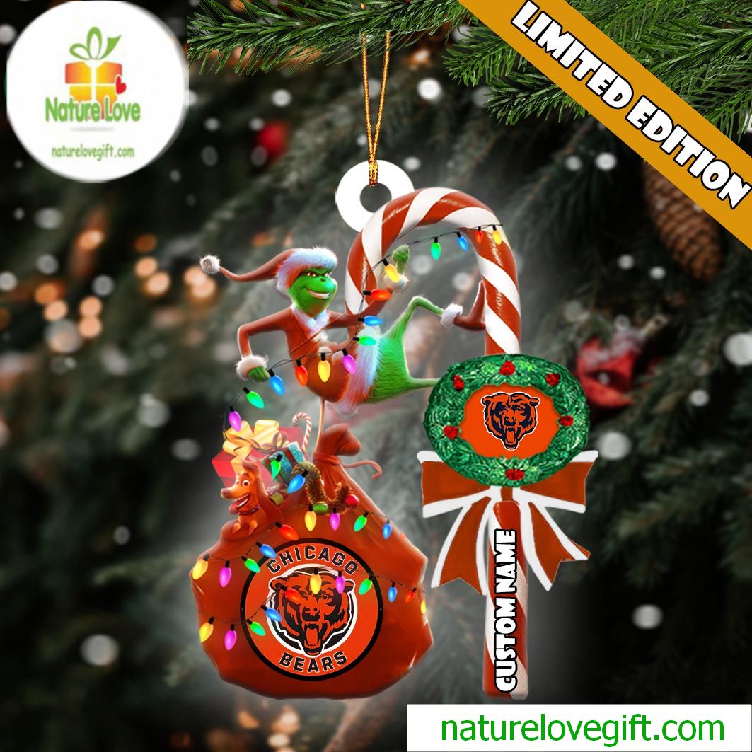 Chicago Bears NFL Custom Grinch Candy Cane Name Ornament 2025 Xmas Tree Gift Chicago Bears NFL Custom Grinch Candy Cane Name Ornament 2025 Xmas Tree Gift