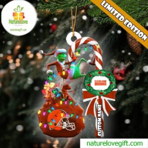 Cleveland Browns NFL Custom Grinch Candy Cane Name Ornament 2025 Xmas Tree Gift