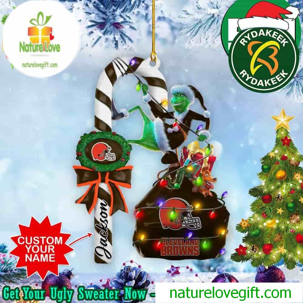 Cleveland Browns NFL x Grinch Custom Name Christmas Tree Decorations Candy Cane Ornament Cleveland Browns NFL x Grinch Custom Name Christmas Tree Decorations Candy Cane Ornament