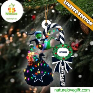 Dallas Cowboys NFL Custom Grinch Candy Cane Name Ornament 2025 Xmas Tree Gift