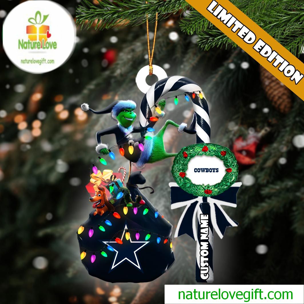 Dallas Cowboys NFL Custom Grinch Candy Cane Name Ornament 2025 Xmas Tree Gift Dallas Cowboys NFL Custom Grinch Candy Cane Name Ornament 2025 Xmas Tree Gift