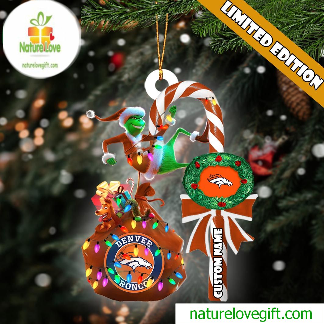 Denver Broncos NFL Custom Grinch Candy Cane Name Ornament 2025 Xmas Tree Gift Denver Broncos NFL Custom Grinch Candy Cane Name Ornament 2025 Xmas Tree Gift