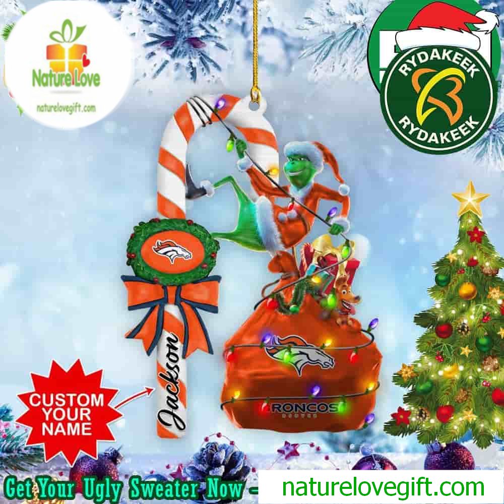 Denver Broncos NFL x Grinch Custom Name Candy Cane Tree Decorations Christmas Gift Ornament Denver Broncos NFL x Grinch Custom Name Candy Cane Tree Decorations Christmas Gift Ornament