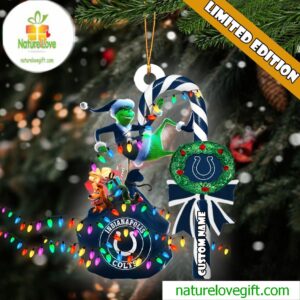 Indianapolis Colts NFL Custom Grinch Candy Cane Name Ornament 2025 Xmas Tree Gift