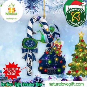 Indianapolis Colts NFL x Custom Name Grinch Candy Cane Christmas Tree Decorations Ornament