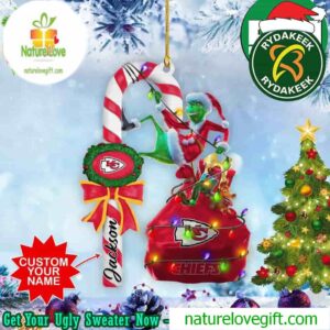 Kansas City Chiefs NFL x Grinch Christmas Tree Candy Cane Decorations Custom Name Ornament