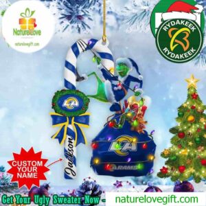 Los Angeles Rams NFL Custom Name x Grinch Christmas Gift Tree Decorations Two Sides Ornament