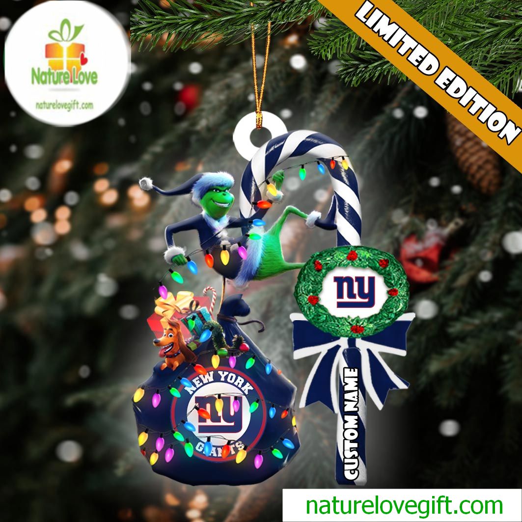 New York Giants NFL Custom Grinch Candy Cane Name Ornament 2025 Xmas Tree Gift New York Giants NFL Custom Grinch Candy Cane Name Ornament 2025 Xmas Tree Gift