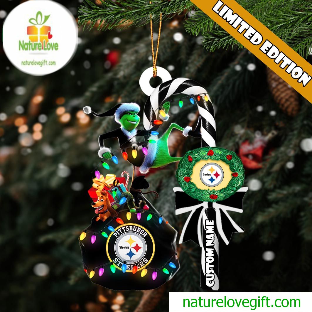 Pittsburgh Steelers NFL Custom Grinch Candy Cane Name Ornament 2025 Xmas Tree Gift Pittsburgh Steelers NFL Custom Grinch Candy Cane Name Ornament 2025 Xmas Tree Gift