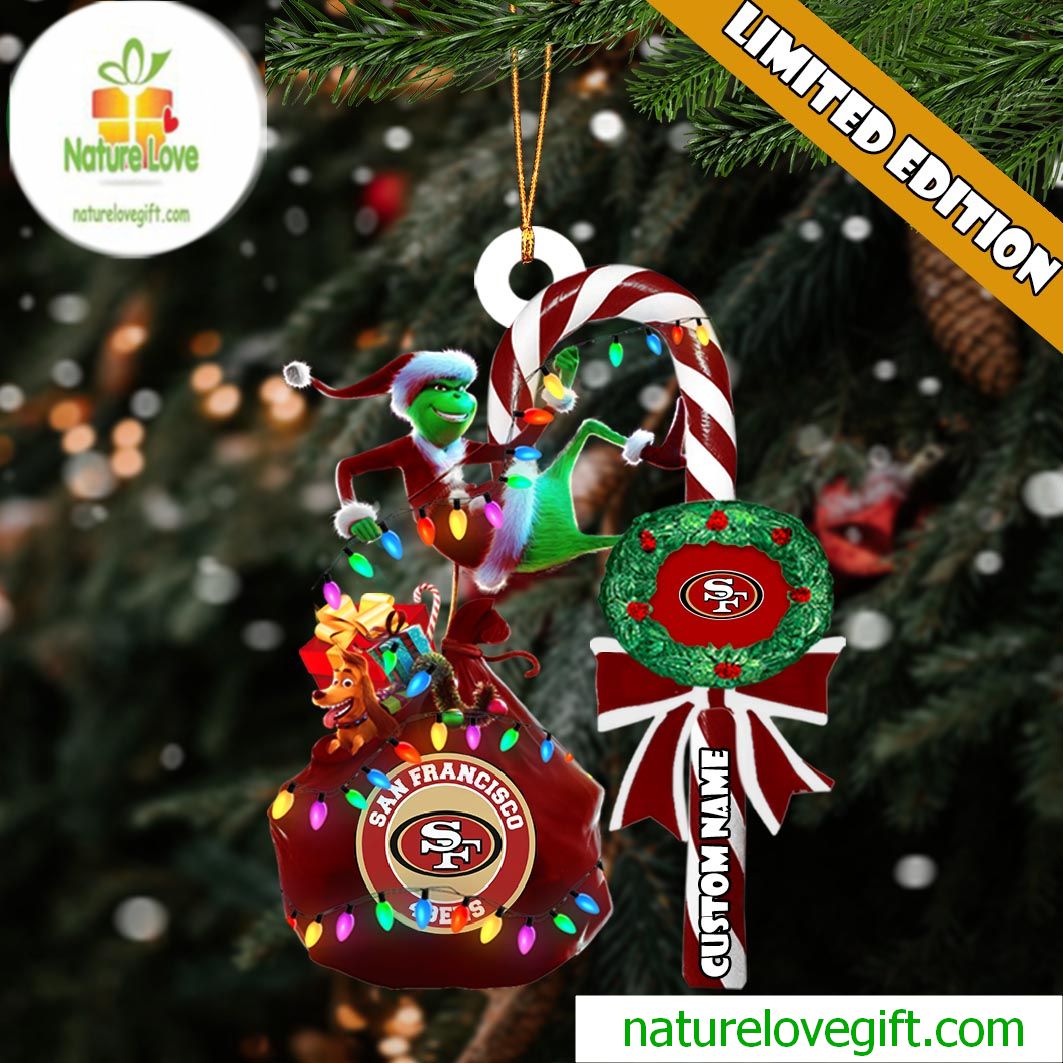 San Francisco 49ers NFL Custom Grinch Candy Cane Name Ornament 2025 Xmas Tree Gift San Francisco 49ers NFL Custom Grinch Candy Cane Name Ornament 2025 Xmas Tree Gift