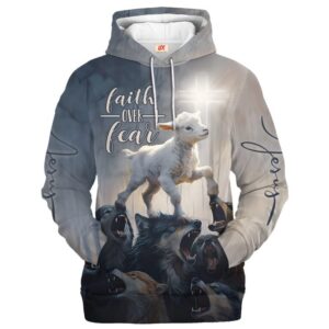 Jesus – Faith Over Fear | Christian Microfleece Hoodie, Jesus & God Hoodie Gift for Believers