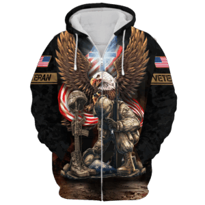 Proudly Served Veteran Flag Zipper Hoodie|  NV–14