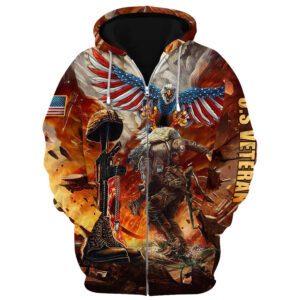 Proudly Served Veteran Zippered Microfleece Hoodie DBA-VTR-06
