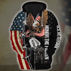 Veteran Hoodie with Zipper – Patriotic Design|  HBL-VTR-06