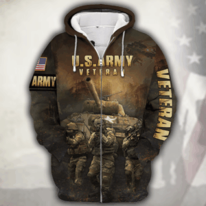 Army  3D Print Microfleece Zipper Hoodie | HLT-1810-AR-01
