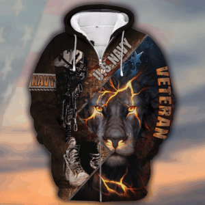 Navy  Patriotic Microfleece Zipper Hoodie | HLT-2910-NV-01