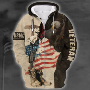 USMC Veteran Microfleece Zipper Hoodie for Men | HLT-2710-MC-02