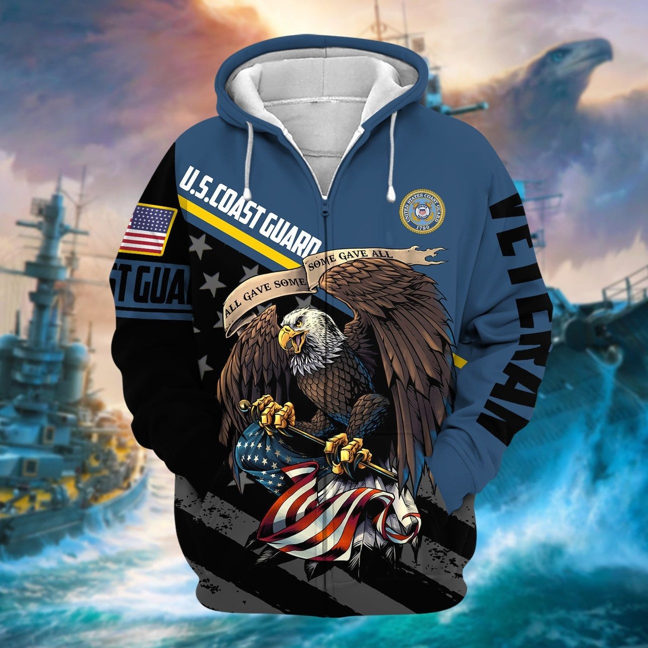 NAVY Veteran Eagle Emblem Microfleece Hoodie | UXVET16-CG NAVY Veteran Eagle Emblem Microfleece Hoodie | UXVET16-CG