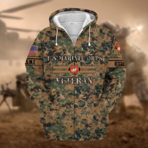 U.S. Marines Veteran Zipper Hoodie with Microfleece Lining | UXVET21-MC
