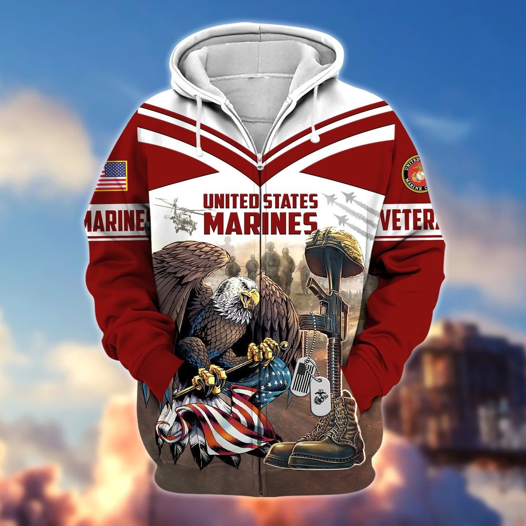 Gift for U.S. Marine Corps Veteran Microfleece Zip Hoodie | UXVET28-MC Gift for U.S. Marine Corps Veteran Microfleece Zip Hoodie | UXVET28-MC