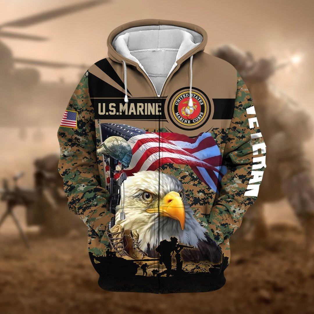 Marines Veteran Microfleece Hoodie with Zipper | UXVET29-MC Marines Veteran Microfleece Hoodie with Zipper | UXVET29-MC