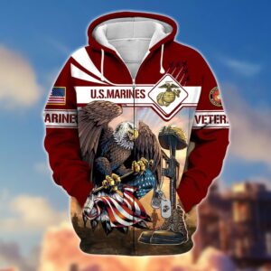 Marines Veteran Winter Microfleece Zipper Hoodie | UXVET30-MC
