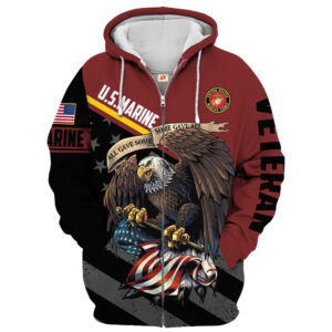 Marines Veteran Classic Microfleece Zipper Hoodie | UXVET16-MC