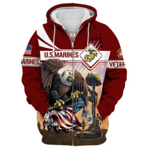 Marines Veteran Symbol Microfleece Zipper Hoodie | UXVET30-MC