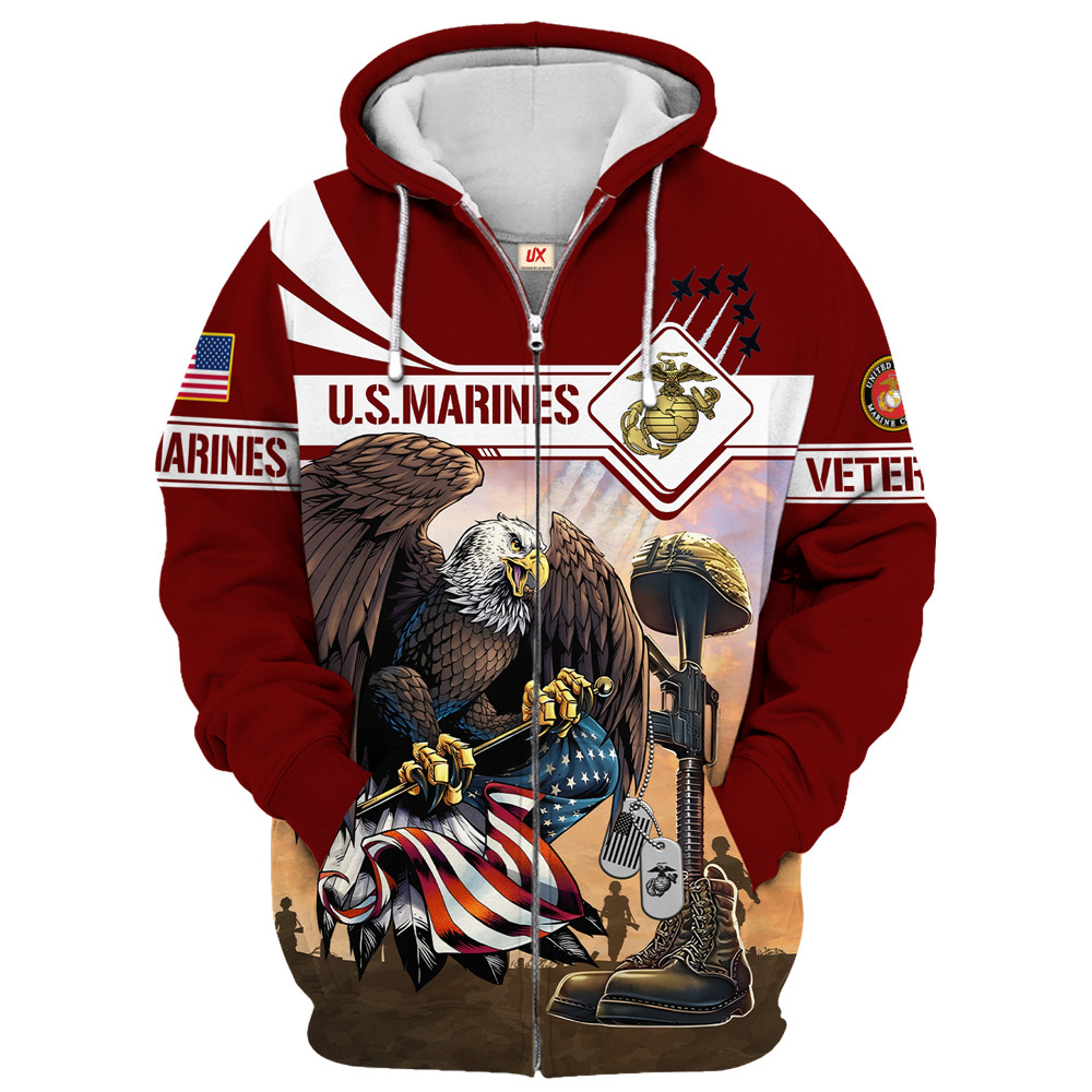 Marines Veteran Symbol Microfleece Zipper Hoodie | UXVET30-MC Marines Veteran Symbol Microfleece Zipper Hoodie | UXVET30-MC