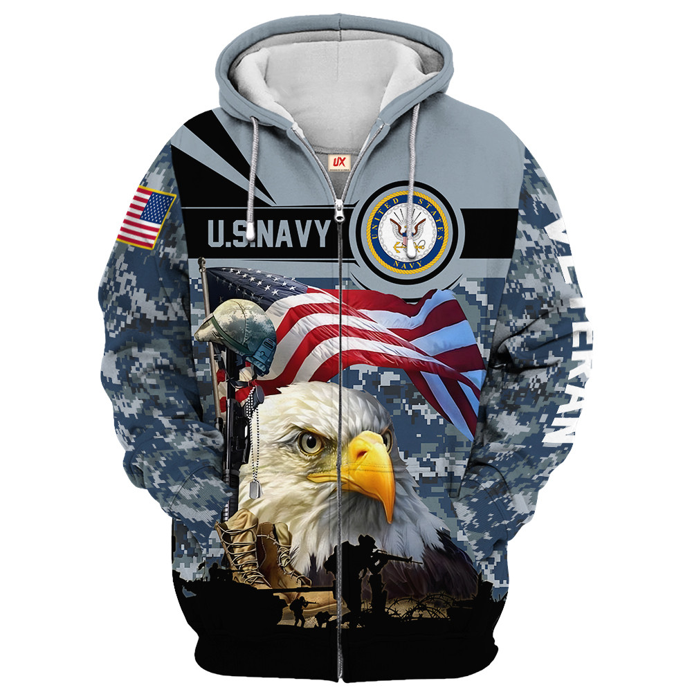 NAVY Veteran Microfleece Zip Hoodie for Daily Wear | UXVET29-NV NAVY Veteran Microfleece Zip Hoodie for Daily Wear | UXVET29-NV