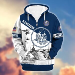 Premium Proudly Served SEABEE Zip Hoodie, Gifts For Veterans, Gifts For Veterans Day