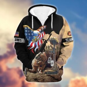 Marines Veteran Full Print Microfleece Zipper Hoodie