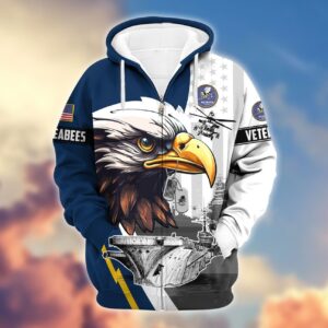 Premium Proudly Served SEABEE Zip Hoodie, Gifts For Veterans, Gifts For Veterans Day