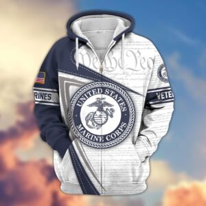 USMC Veteran Premium Zipper Hoodie with Microfleece
