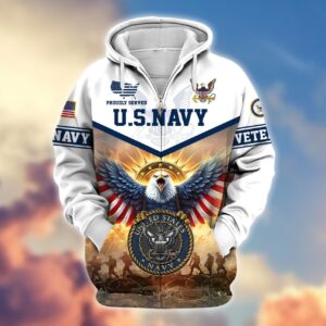 Premium Proudly Served NAVY Zip Hoodie, Gifts For Veterans, Gifts For Veterans Day