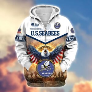 Premium Proudly Served SEABEE Zip Hoodie, Gifts For Veterans, Gifts For Veterans Day