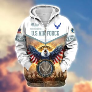 Air Force Veteran Full Print Microfleece Hoodie – Gift for Proud Airmen