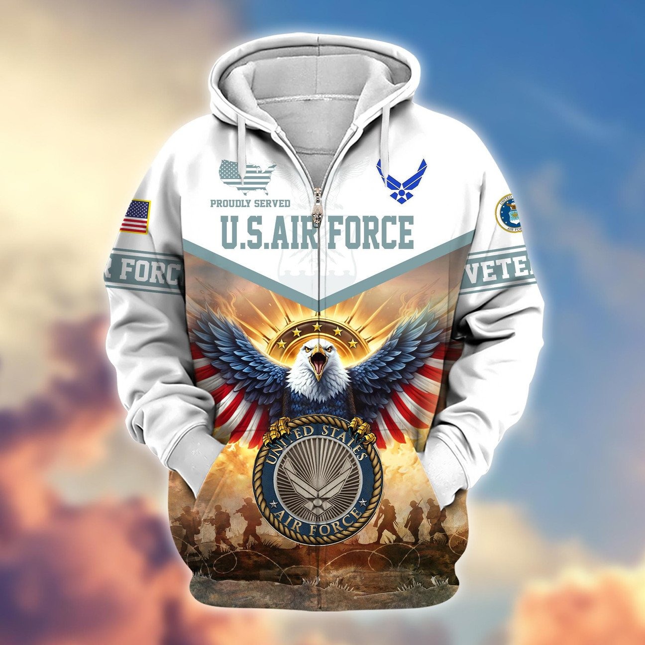 Air Force Veteran Full Print Microfleece Hoodie – Gift for Proud Airmen Air Force Veteran Full Print Microfleece Hoodie – Gift for Proud Airmen