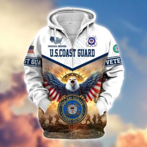 Premium Proudly Served COAST GUARD Zip Hoodie, Gifts For Veterans, Gifts For Veterans Day
