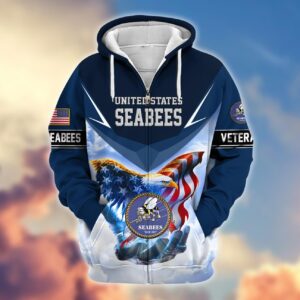 Premium Proudly Served SEABEE Zip Hoodie, Gifts For Veterans, Gifts For Veterans Day