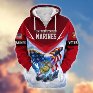 USMC Veteran Microfleece Zipper Hoodie Gift for Grandpa