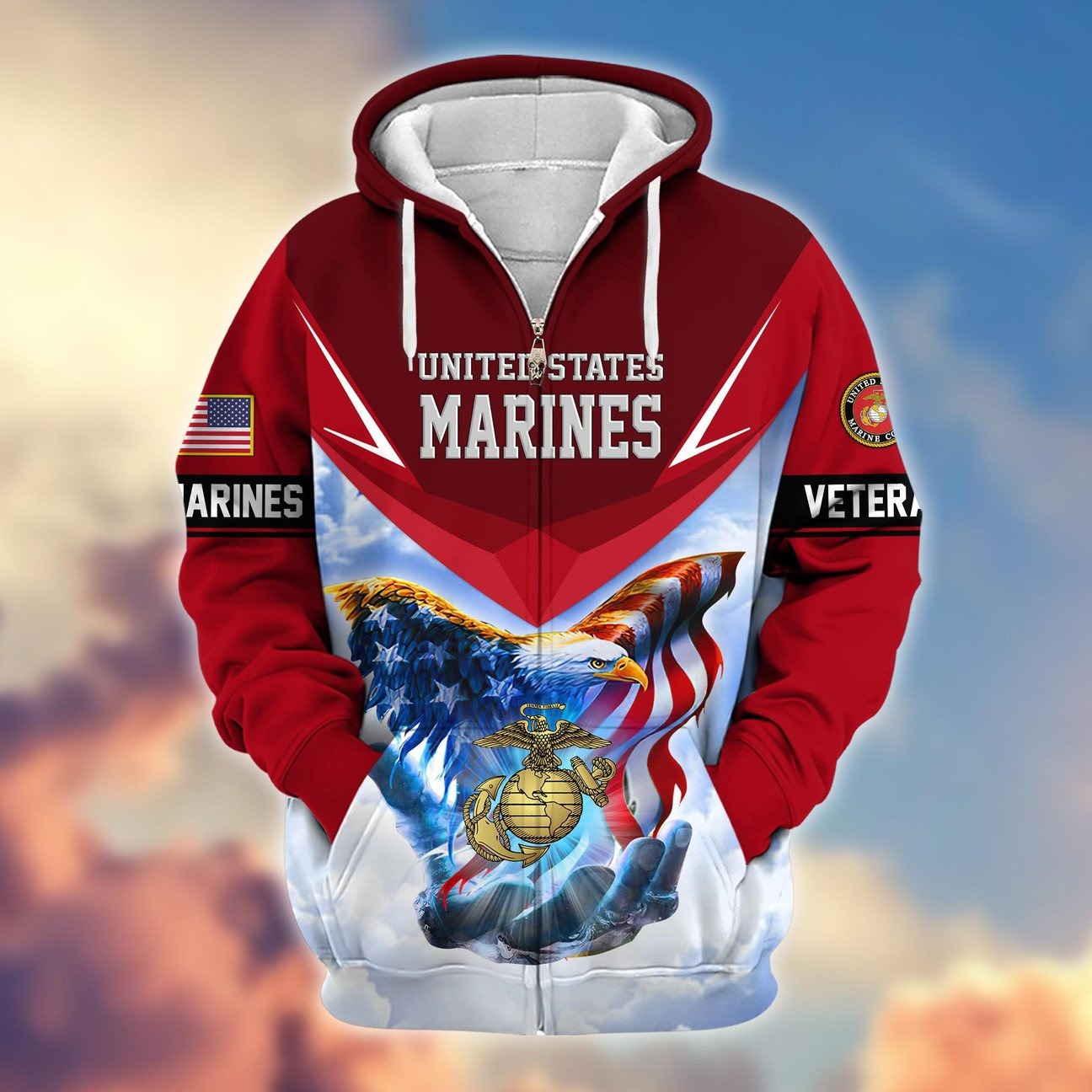 USMC Veteran Microfleece Zipper Hoodie Gift for Grandpa USMC Veteran Microfleece Zipper Hoodie Gift for Grandpa
