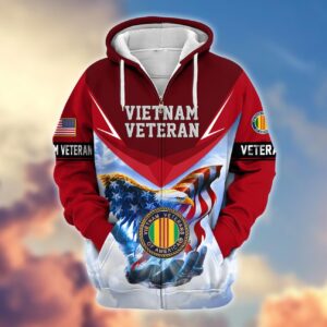 Premium Proudly Served VIETNAM VETERAN Zip Hoodie, Gifts For Veterans, Gifts For Veterans Day