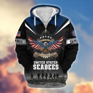 Premium Proudly Served SEABEE Zip Hoodie, Gifts For Veterans, Gifts For Veterans Day
