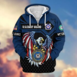 USCG Veteran Microfleece Zipper Hoodie – Gift for Those Who Served