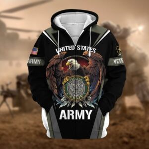 ARMY Veteran Black Green Microfleece Zip Hoodie