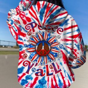 Peace Y’all Sunflower America Tie Dye 3D Hoodie