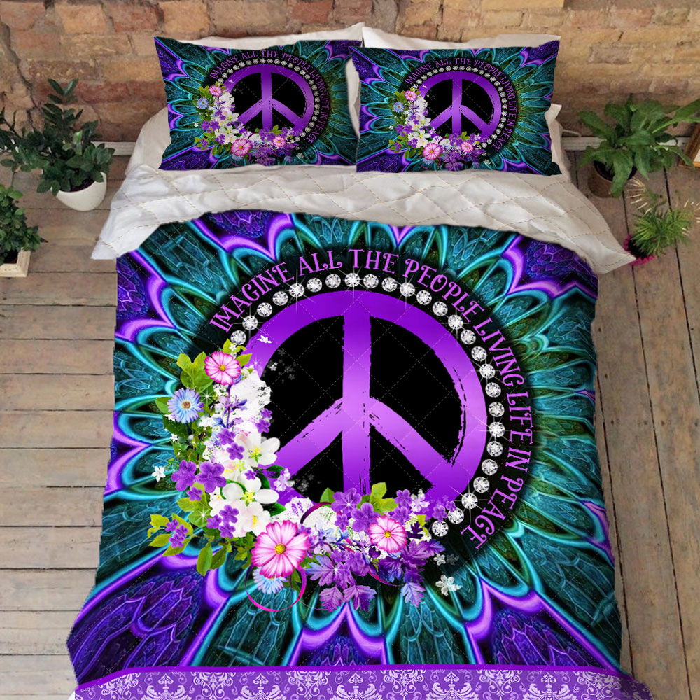 Hippie Quilt Bedding Set – Freedom Energy Quilted Design Hippie Quilt Bedding Set – Freedom Energy Quilted Design