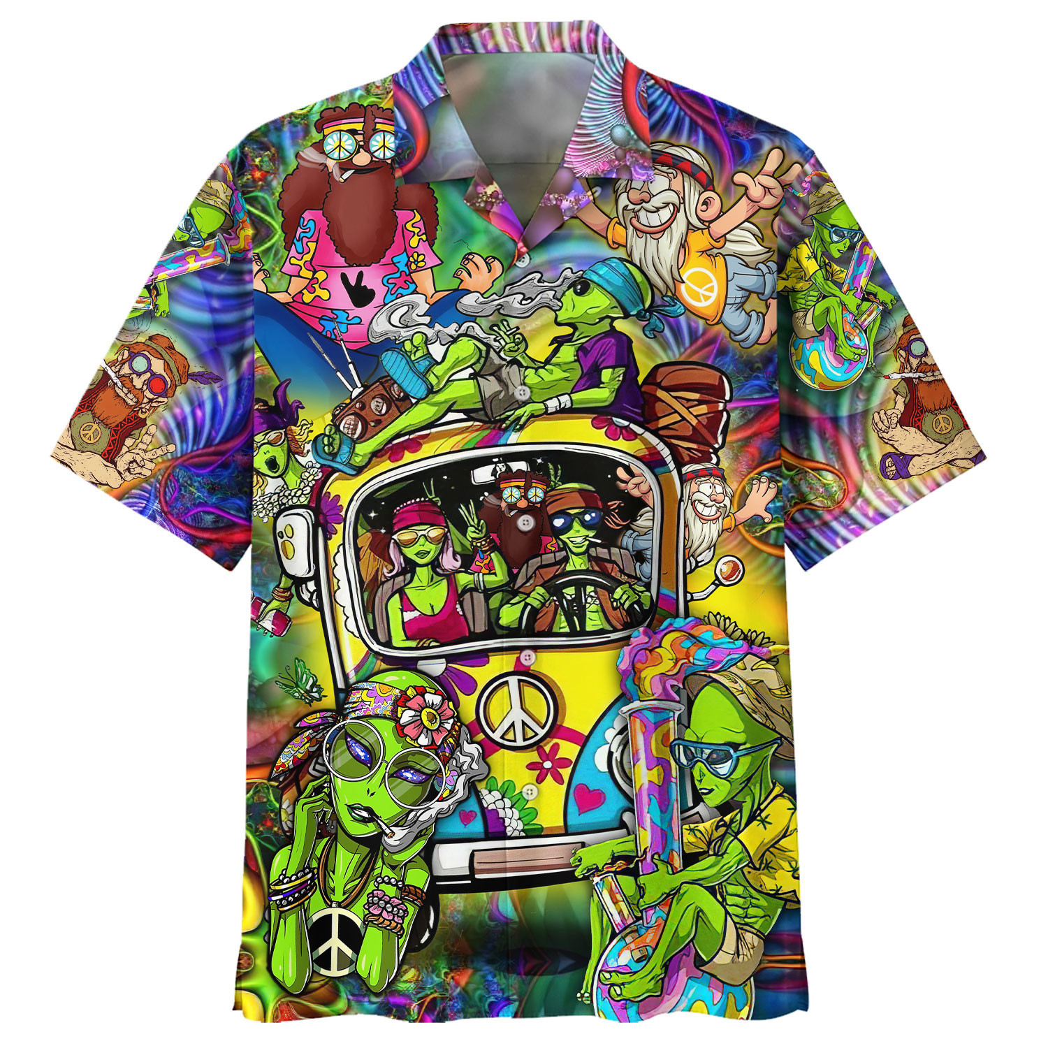 Hippie Hawaiian Shirt Vintage 70s Peace Love Summer Style DBA-HP-14 Hippie Hawaiian Shirt Vintage 70s Peace Love Summer Style DBA-HP-14